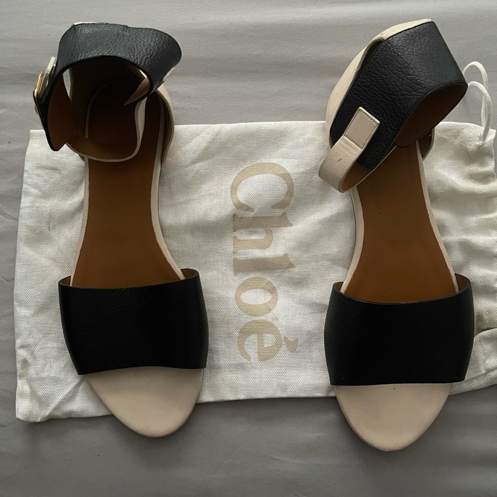 Chloe Two Tone Ankle Strap Sandals in Black and Beige